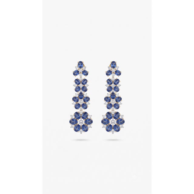 Metal Natural Blue Sapphire 17.15cts & Diamond 2.21cts Earring in 14k Gold For Sale - Image 7 of 8