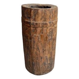 Antique India Wood Butter Pot For Sale