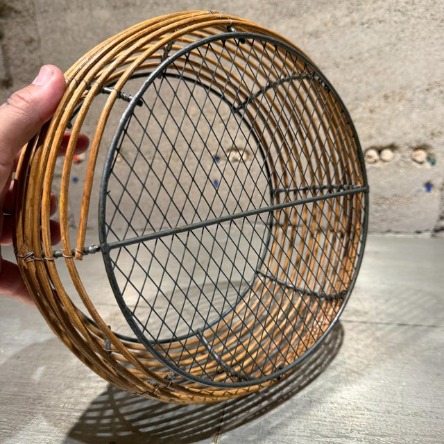 Wood Round Wicker Metal Wrapped Basket Farmhouse Rustic Desig For Sale - Image 7 of 9