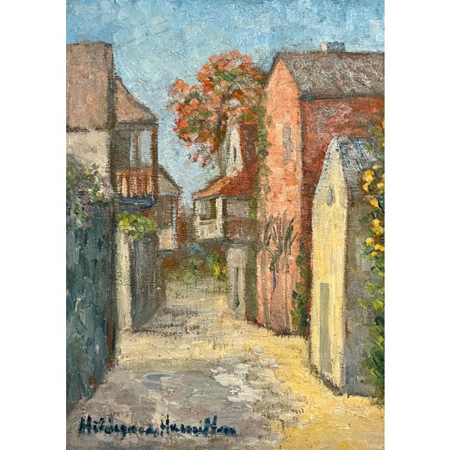 Hildegarde Hamilton (Florida, Virginia 1898-1970) Oil on canvas painting of a Dominican townscape Frame: 17.75" X 14.25"...