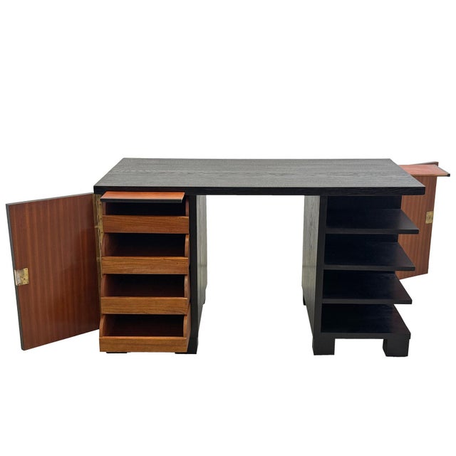Vintage Art Deco Oak Black Desk, 1930s For Sale - Image 4 of 9