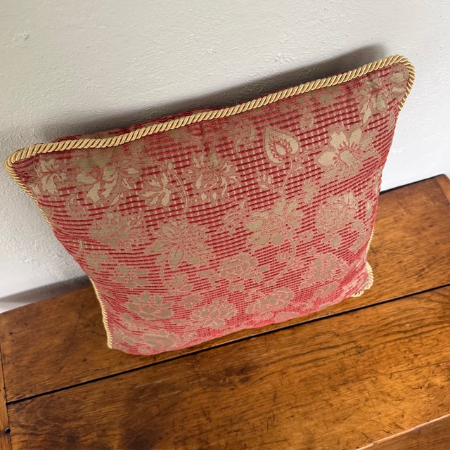 Beacon Hill Late 20th Century Red and Gold Floral Jacquard Pillow With Twisted Rope Cord For Sale - Image 4 of 8