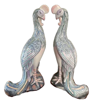 Vintage Chinese Porcelain Phoenix Figurals - a Pair