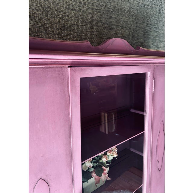 Vintage Romantic Petite Hutch From the 1930s Custom Painted a Beautiful Dusty Pink For Sale - Image 4 of 11