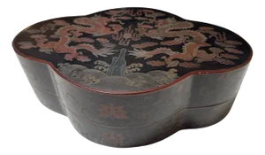 Large Antique Chinese Black Lacquer Storage Box With Dragons
