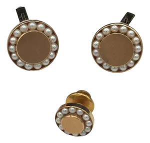 Round 14-Karat Gold & Pearl Bullet Back Clasp Cufflinks With Lapel Pin