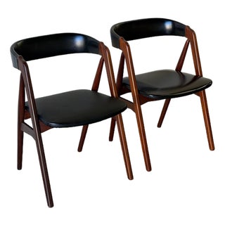 Danish Teak & Black Leather Dining Chairs in Style of Thomas Harlev for Farstrup Møbler Model 205, 1960s For Sale