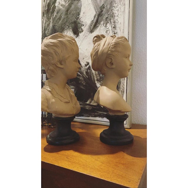 Large French Terra Cotta Bust Boy & Girl Bust Borghese - a Pair For Sale - Image 9 of 13