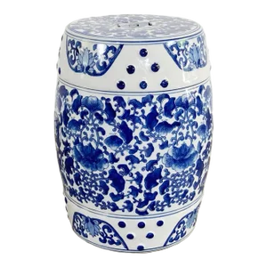 Vintage Chinoiserie Ceramic Lotus Garden Stool