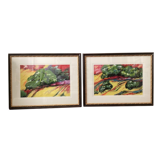 Pair of Susan R. Wilson Original Oilstick Landscapes "Ample Spaces" & "Spaces With River," Signed and Dated 2002 For Sale