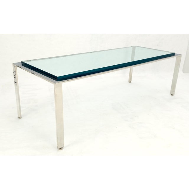 Solid Stainless Steel Base 3/4" Thick Glass Rectangle Coffee Table Mid Century For Sale - Image 9 of 10