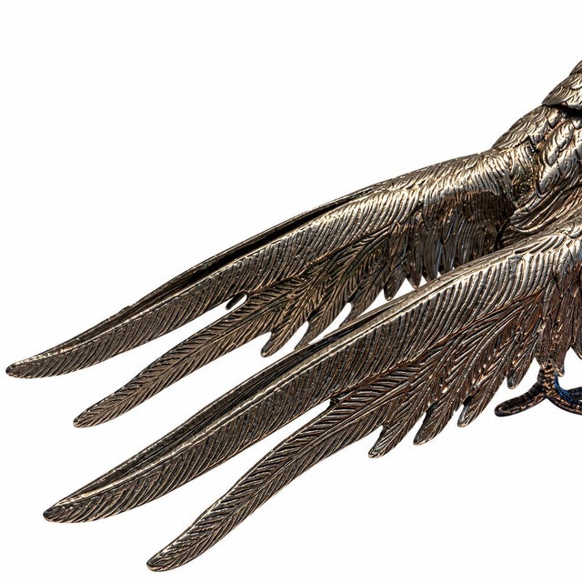 Pair of Vintage Large Chinese Brass Silver-Plated Pheasant Sculpture Figurines For Sale - Image 9 of 9