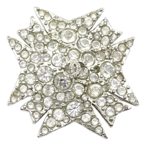 Chanel Silver CC Star Round Crystal Large Brooch