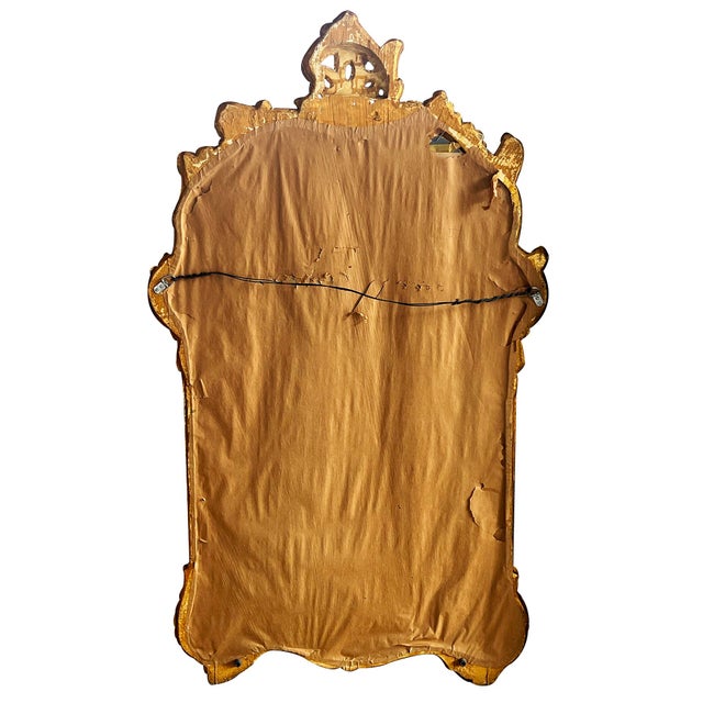 Large French Rococo Style Carved Giltwood Wall Mirror With Rocaille Crest For Sale - Image 9 of 10