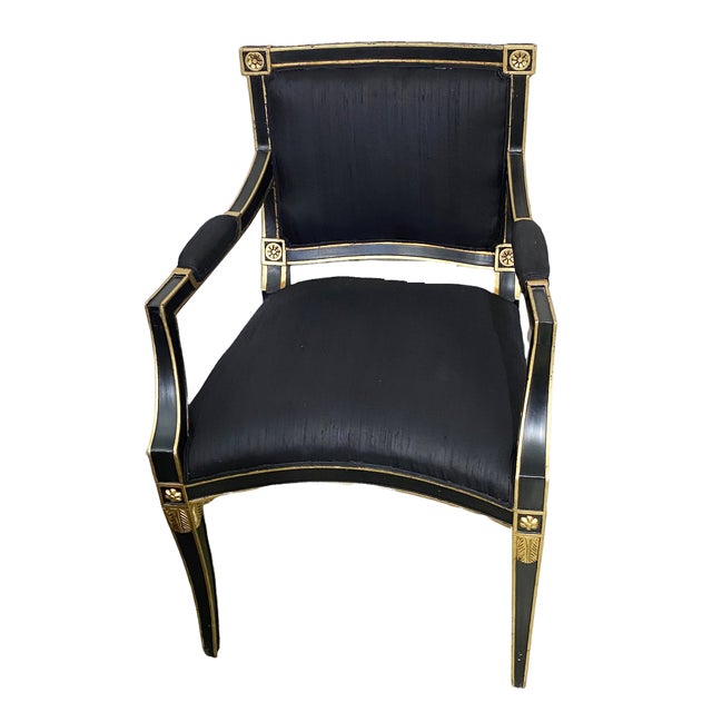 French Style Black Lacquer Wood Directoire Square Back Arm Chair Chairish