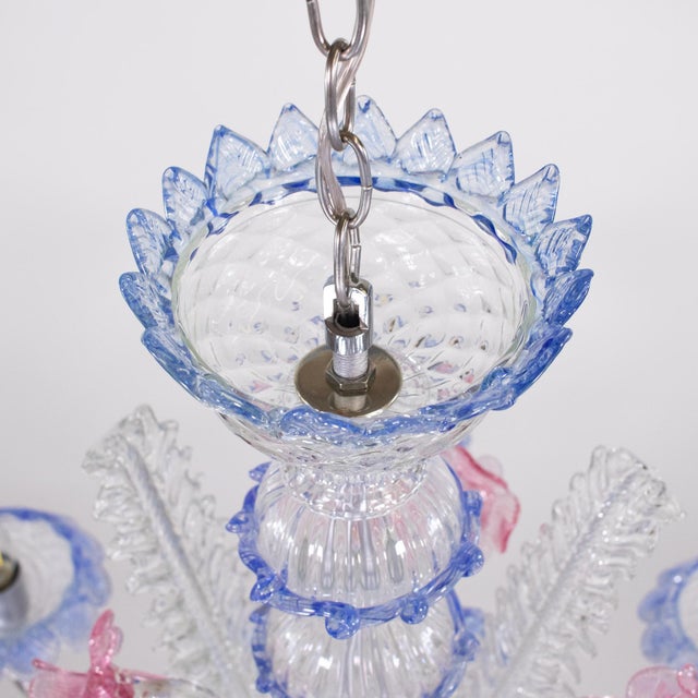 Vintage Baroque Style Pink and Blue Floral Murano Chandelier For Sale In Chicago - Image 6 of 12
