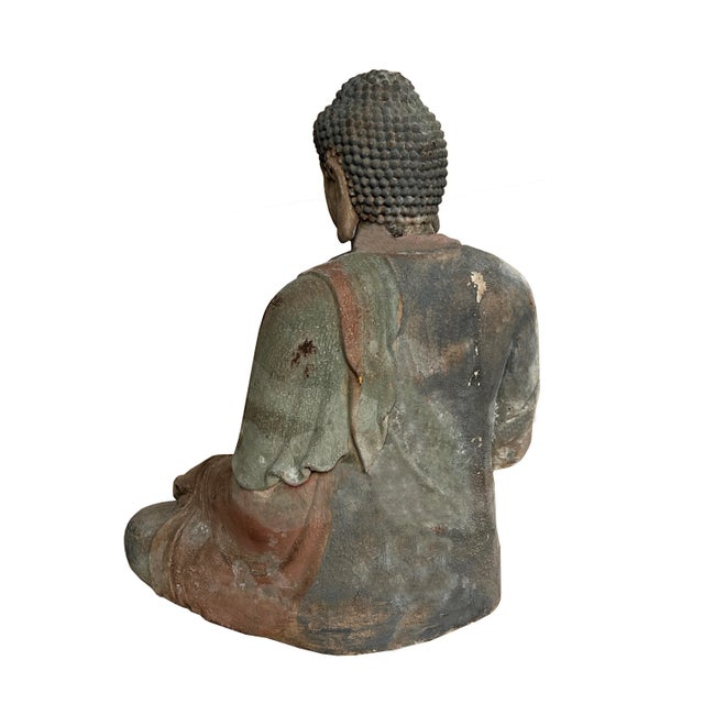 Chinese Rustic Wood Sitting Gautama Amitabha Buddha Statue For Sale - Image 4 of 6