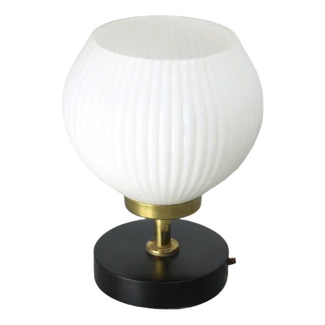 Mid-Century Brass and Opaline Table Lamp For Sale