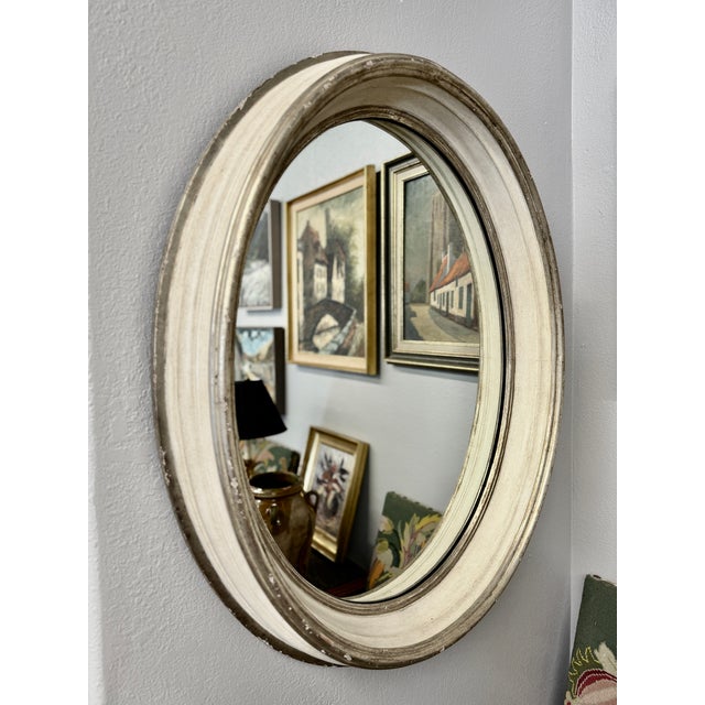 Mid 20th Century Vintage Neoclassical Oval Wall Mirror W/ Silver Leaf For Sale - Image 5 of 5