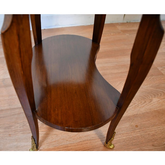 Wood 1910 French Louis XV Mahogany Inlay Marble Top Nightstand Bedside Table For Sale - Image 7 of 14