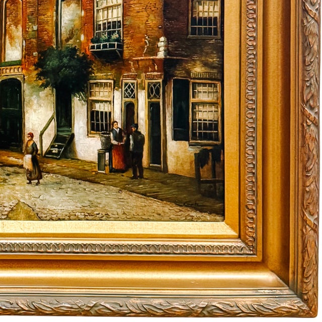 Brown Early 20th Century Large Scale Mid-Century Dutch Street Scene Oil on Canvas Painting After Willem Koekkoek For Sale - Image 8 of 11