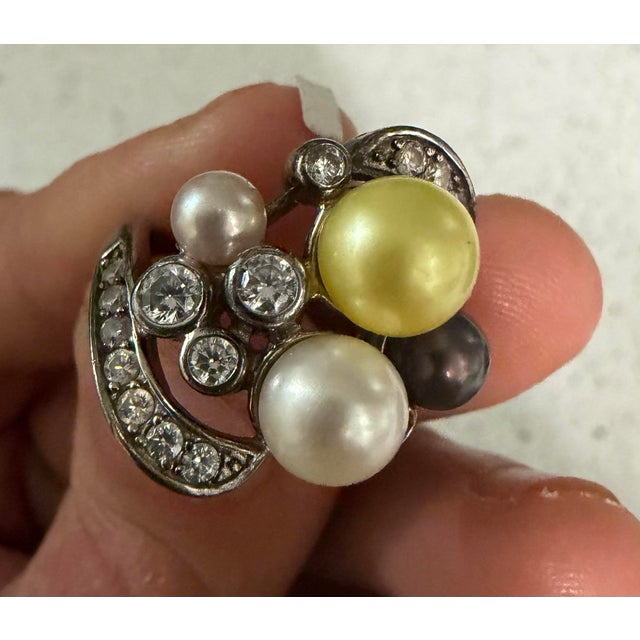 1990s Woman's Joseph Esposito Multi Color Pearl .925 Sterling Silver Ring Sz 6 For Sale In Atlanta - Image 6 of 7