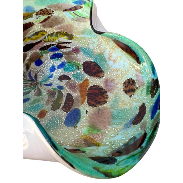 1960s Vintage Sommerso Murano Glass Dish – Turquoise Freeform Bowl, Tutti Frutti Confetti, End of Day For Sale - Image 5 of 5
