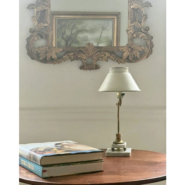 Contemporary Vintage Brass Lamp With Marble Base For Sale - Image 3 of 12
