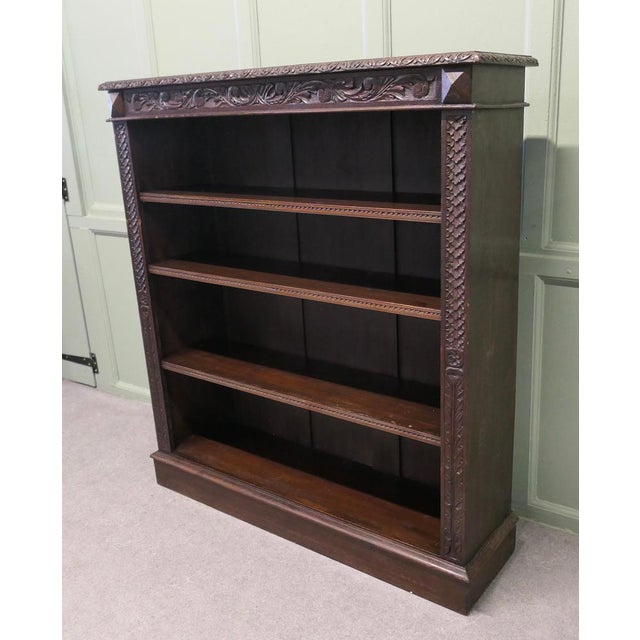 Carved Oak Open Bookcase For Sale - Image 5 of 8