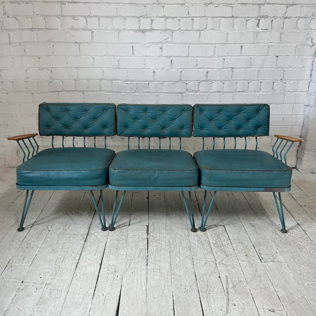 Teal 3 price outdoor sectional sofa by Woodard. There is no makers mark on the sectional. Seat height: 16.5 Seat depth:...