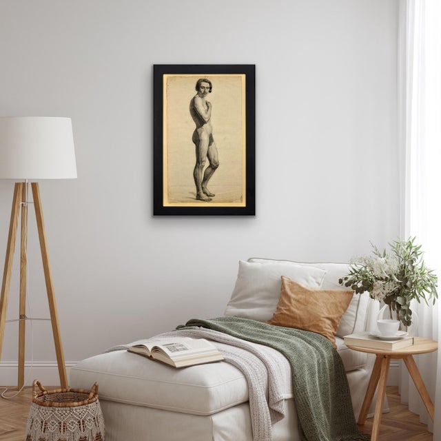 Henry Arthur Roberts after Drölling, Pre-Second Republic French Academy Life Study of Standing Male Nude, 1800s, Charcoal & Pencil on Paper For Sale - Image 18 of 18