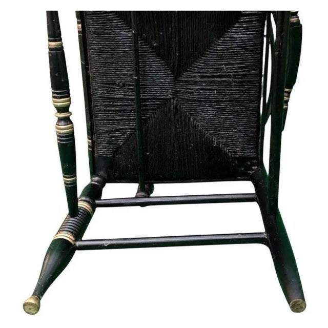 Early 19th Century Pair of Antique Hitchcock-Style Black and Gold Eagle Armchairs With Rush Seat For Sale - Image 5 of 6