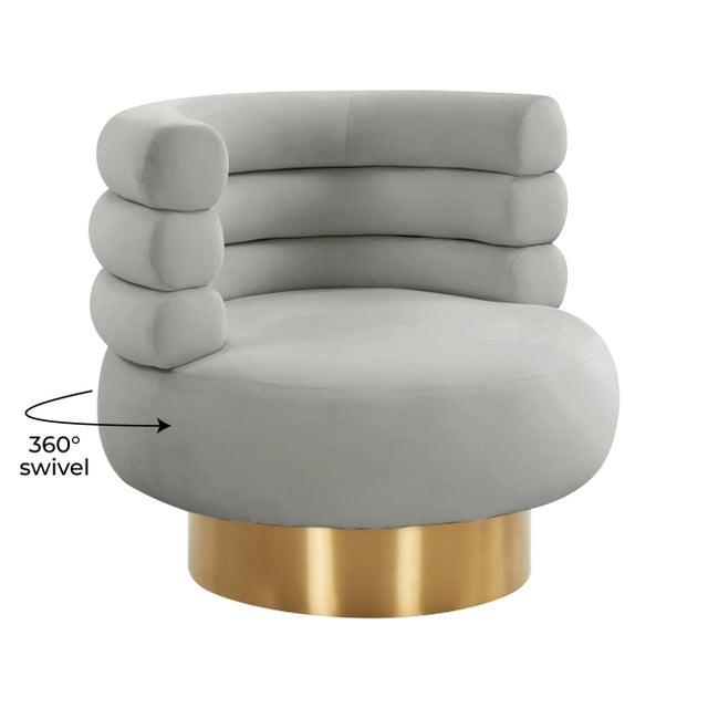 Naomi Grey Velvet Swivel Chair For Sale In Los Angeles - Image 6 of 9