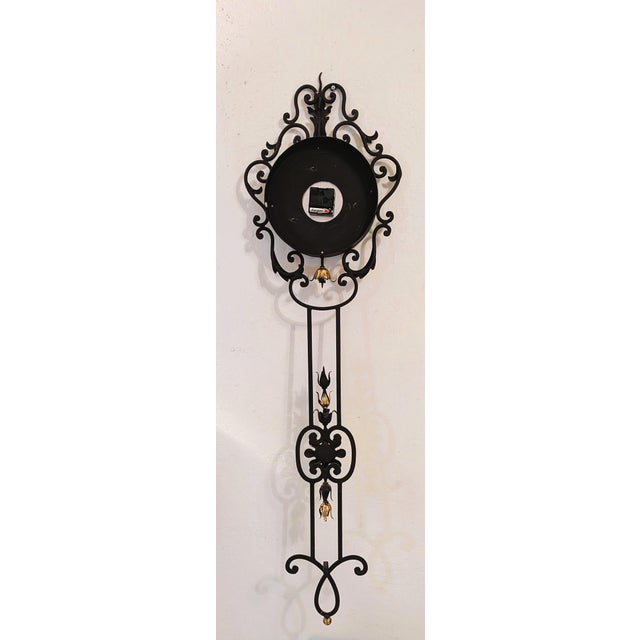 Vintage French Wrought Iron Gilt Tole Wall Clock For Sale In Los Angeles - Image 6 of 8