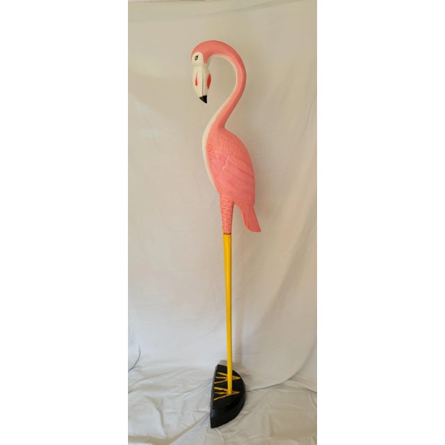 Bright and Colorful Monumental Figure from the 90s. This Flamingo was hand carved and painted by an unknown artist. Stands...