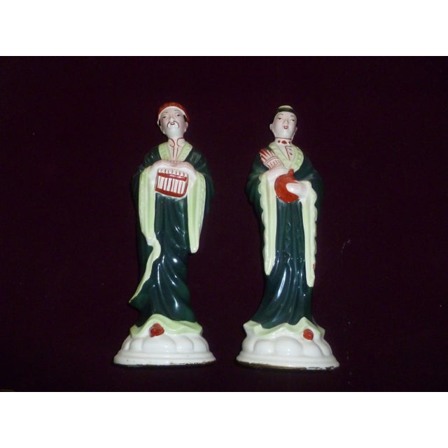 This is a rarely seen colorful characterized pair couple man & woman statues or pair of lamps stamped LampMaster. Multi-...
