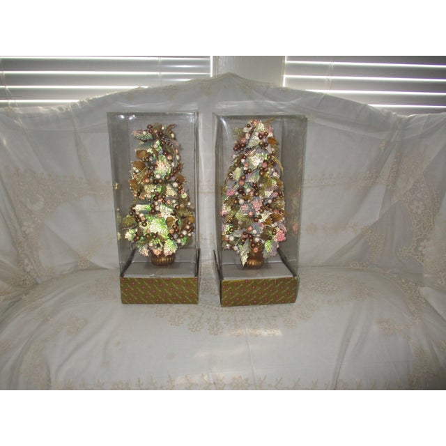 Gold Vintage Christmas Gold, Green, Red Holly & Berry Topiary Trees For Sale - Image 8 of 10