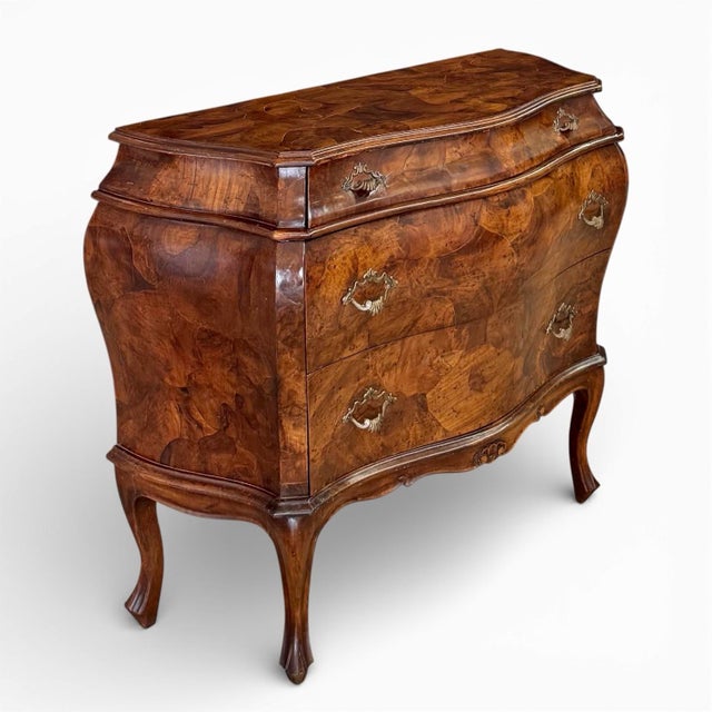 Vintage Italian Olive Burl Bombé Chest For Sale - Image 4 of 11