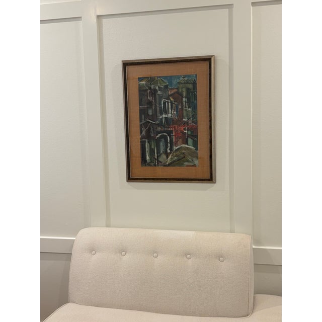 Mid-Century Modernist Cityscape Mixed Media - Framed & Signed For Sale - Image 14 of 18