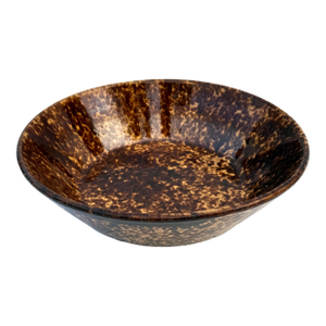 Large Antique Spongeware Serving Bowl – Rockingham Glaze Yellowware Pottery, Primitive Farmhouse Folk Art