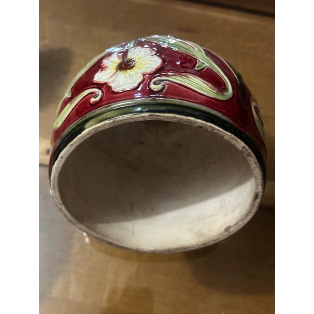 Small Art Nouveau Majolica Lampshade with Raised Floral Decoration, 1890s For Sale - Image 13 of 18