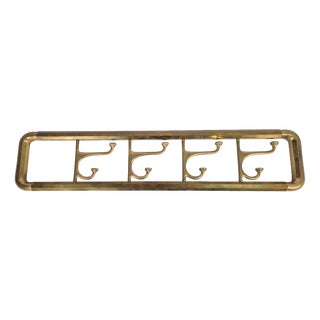 Vintage Art Deco Brass Wall Coat Rack with Folding Hooks, 1930 For Sale