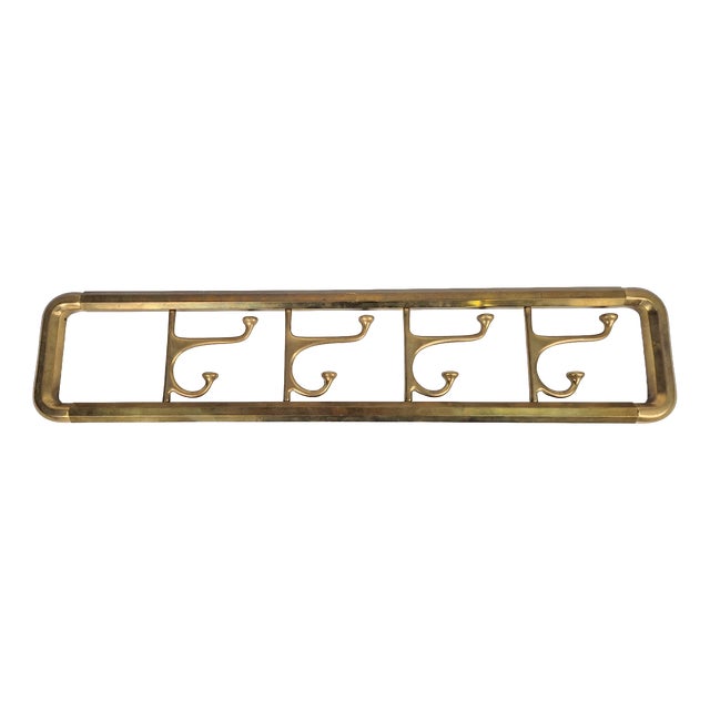 Vintage Art Deco Brass Wall Coat Rack with Folding Hooks, 1930 For Sale