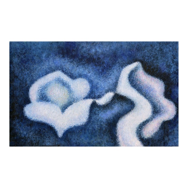 Modern Abstract Blue Rose, Vintage Abstracted Minimalist Floral by Eleanor Perry For Sale