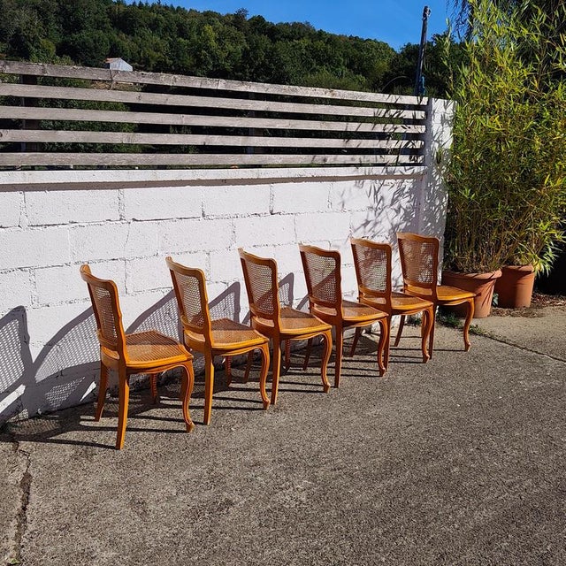 French Provincial Louis XV Style Cane and Cherrywood Dining Chairs, Set of 6 For Sale - Image 10 of 18