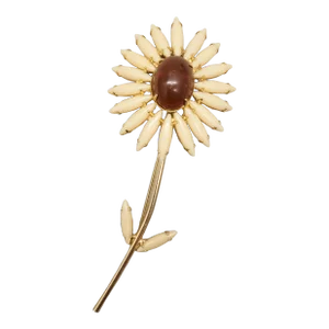 Vintage Circa 1964 Signed Napier Goldtone Faux-Topaz & Off White Rhinestone Daisy Brooch