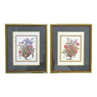 Pair of Botanical Lithographs Prints Framed Floral Flowers For Sale