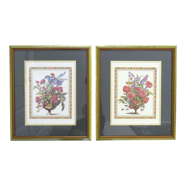 Pair of Botanical Lithographs Prints Framed Floral Flowers For Sale