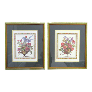 Pair of Botanical Lithographs Prints Framed Floral Flowers