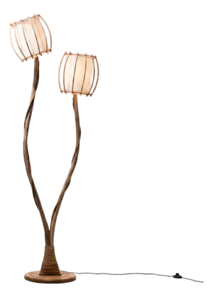 Rattan Floor Lamp Calyx - Handcrafted Natural Pencil Reed Tall Standing Lamp
